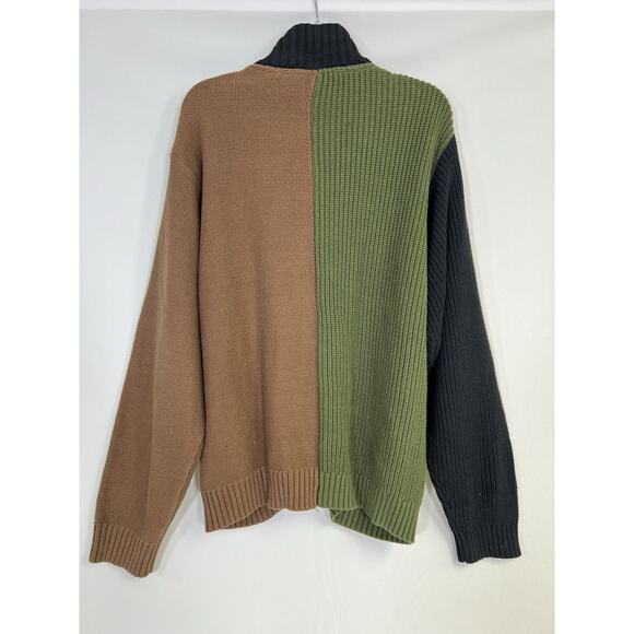 Teddy Fresh Cardigan Mens Large Sweater Retro Colorblock Preppy Classic Grandpa - Picture 2 of 16